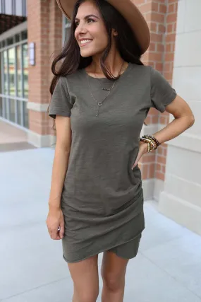 Josie Ruched Tee Shirt Dress - Olive