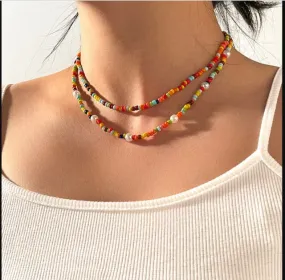 Korean Fashion Colorful Little Daisy Flower Beaded Necklace