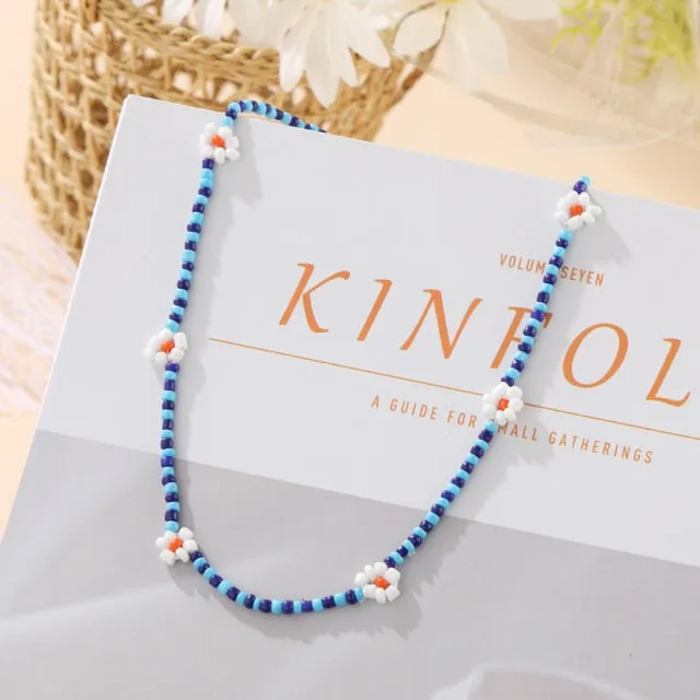 Korean Fashion Colorful Little Daisy Flower Beaded Necklace