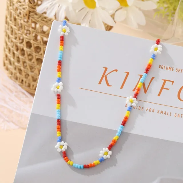 Korean Fashion Colorful Little Daisy Flower Beaded Necklace