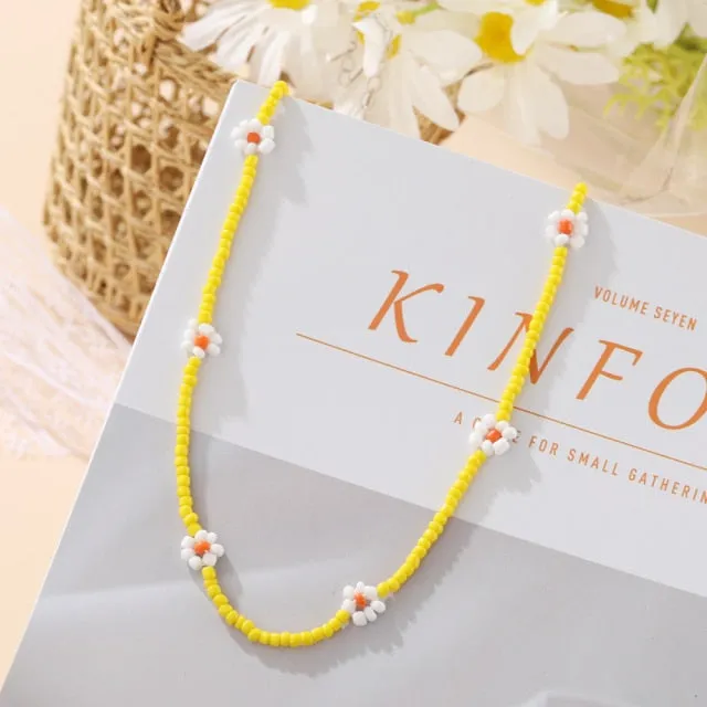 Korean Fashion Colorful Little Daisy Flower Beaded Necklace