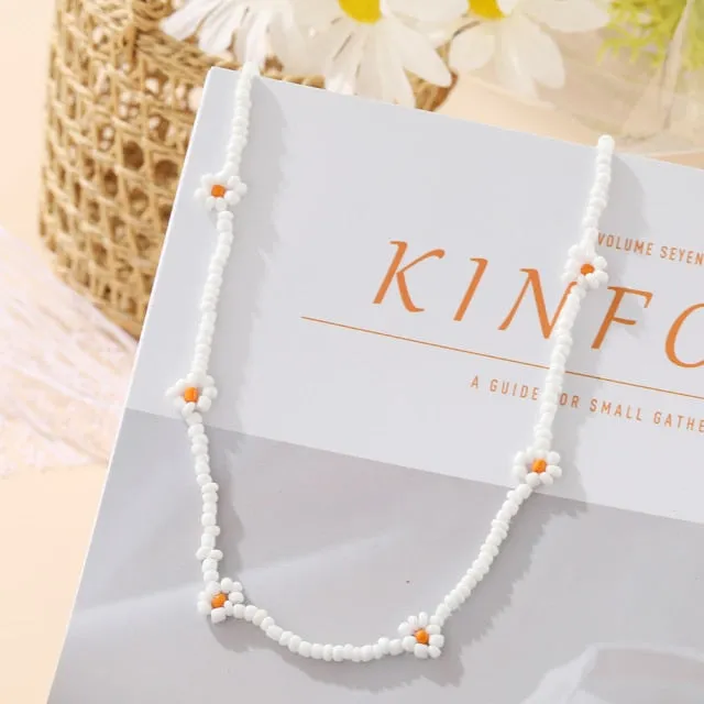 Korean Fashion Colorful Little Daisy Flower Beaded Necklace