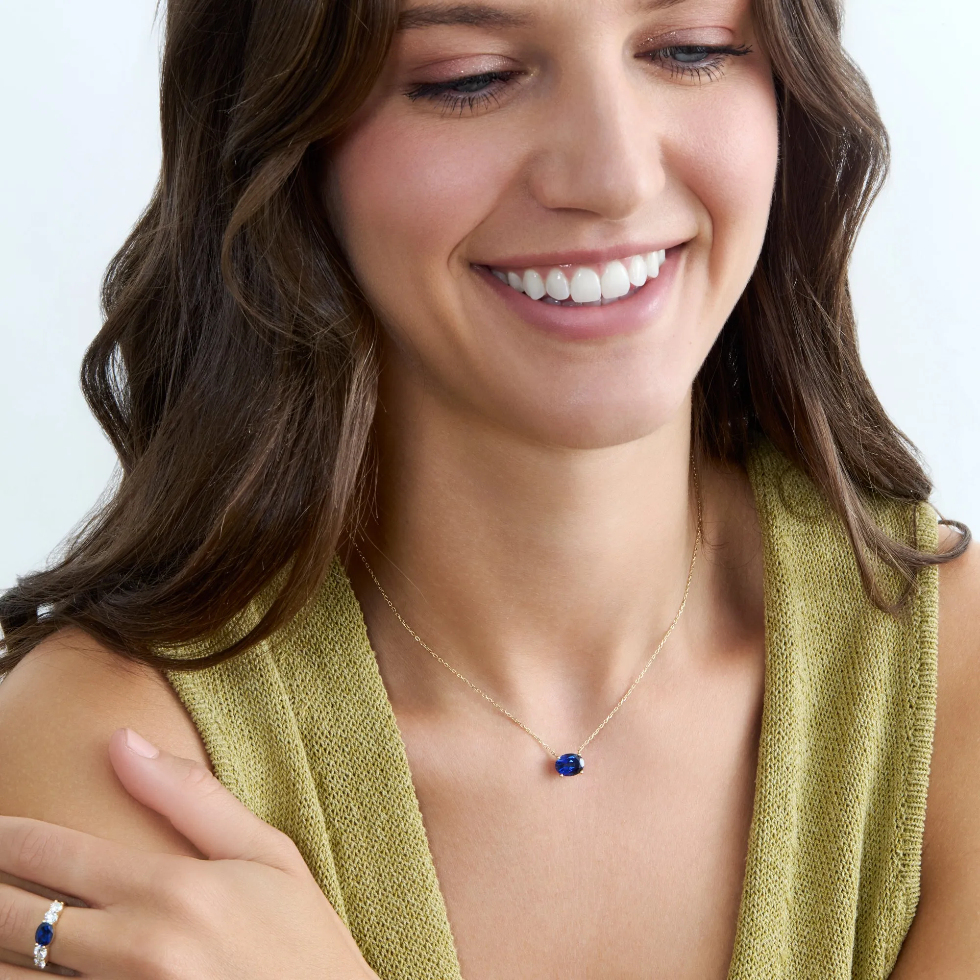 Lab-Grown Oval-Cut Solitaire Sapphire Necklace, Isabel