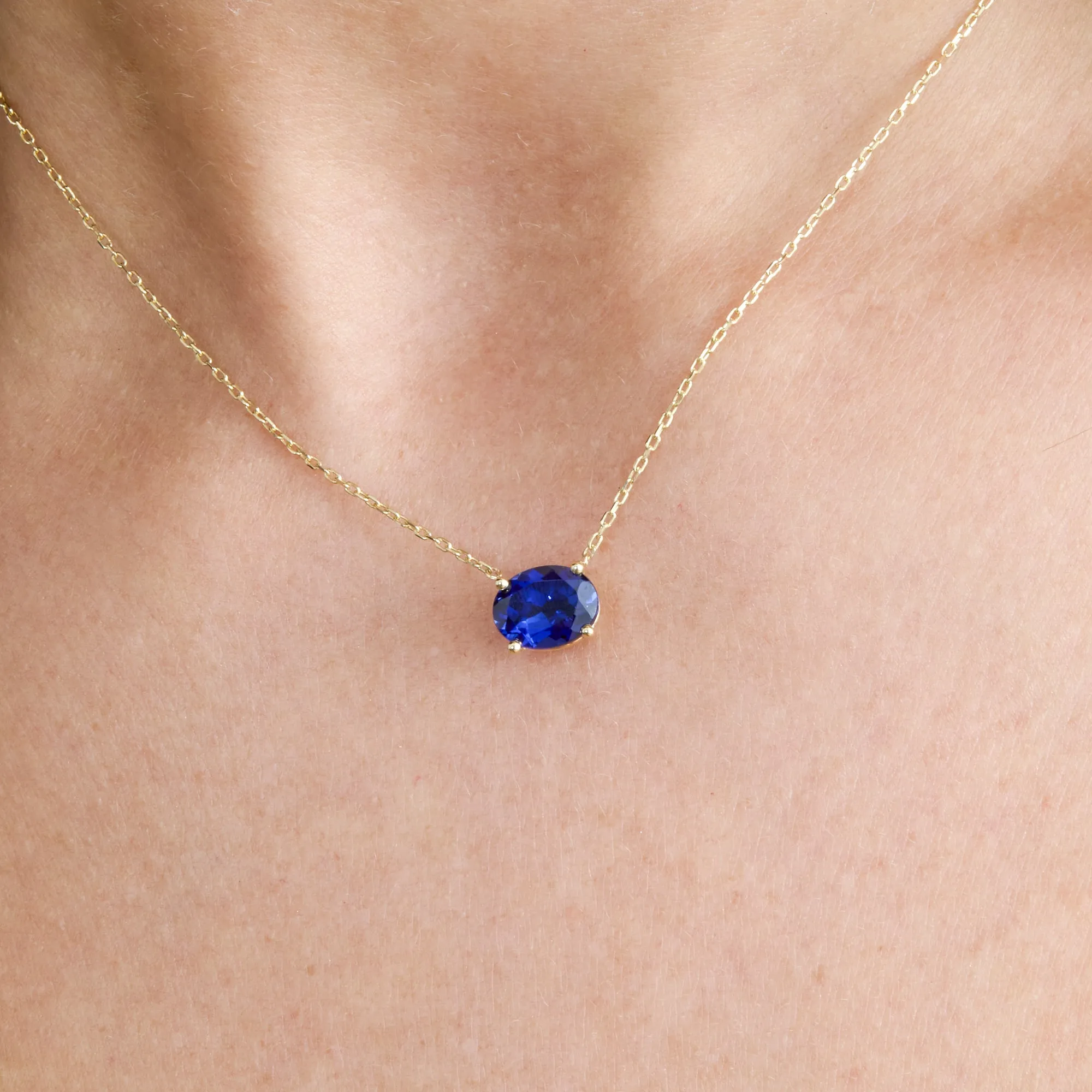 Lab-Grown Oval-Cut Solitaire Sapphire Necklace, Isabel