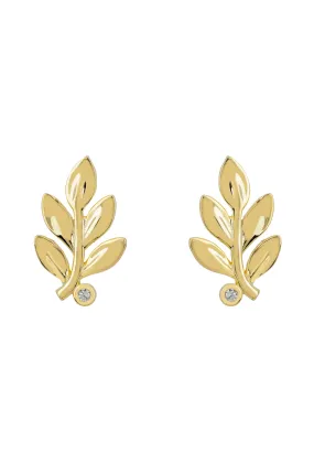 Laurel Leaf Stud Earrings Gold
