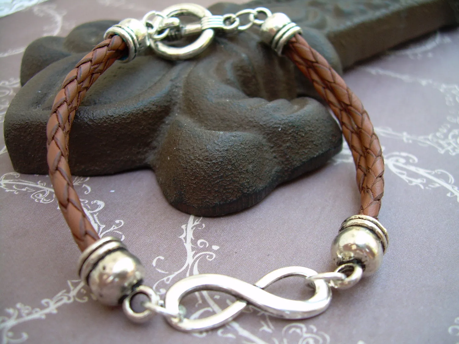 Leather Infinity Bracelet, Leather Bracelet, Infinity Bracelet,  Men, Women , Unisex, Saddle Brown, Braided, Mens Bracelet, Womens Bracelet