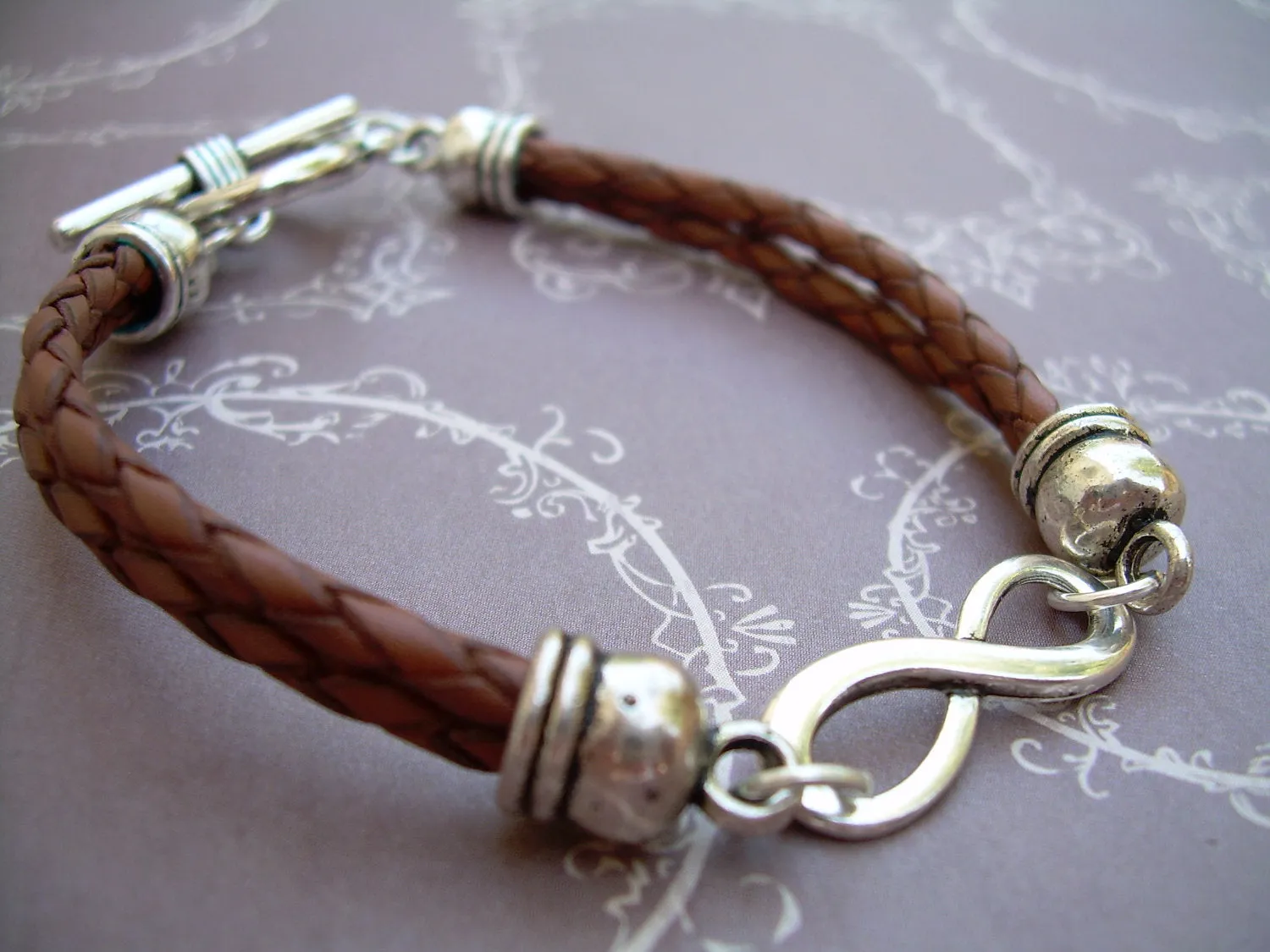 Leather Infinity Bracelet, Leather Bracelet, Infinity Bracelet,  Men, Women , Unisex, Saddle Brown, Braided, Mens Bracelet, Womens Bracelet