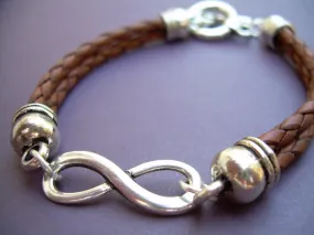 Leather Infinity Bracelet, Leather Bracelet, Infinity Bracelet,  Men, Women , Unisex, Saddle Brown, Braided, Mens Bracelet, Womens Bracelet