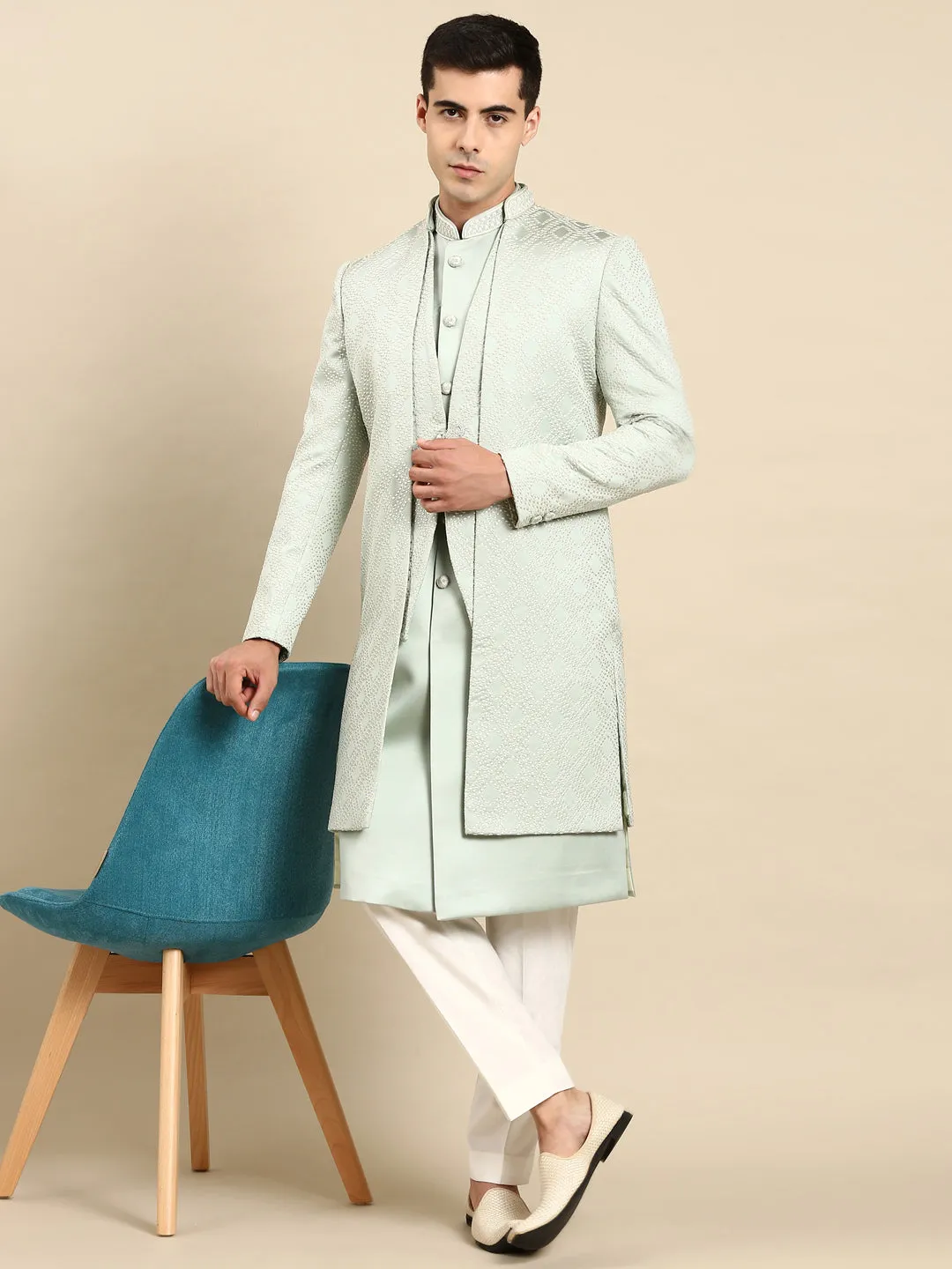 Light Green Layered  Indowestern