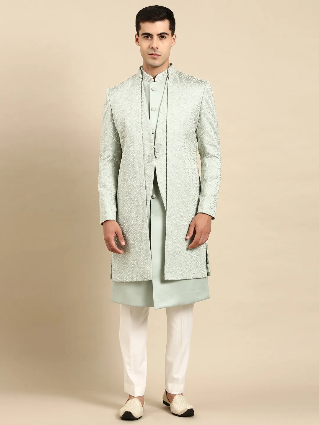Light Green Layered  Indowestern
