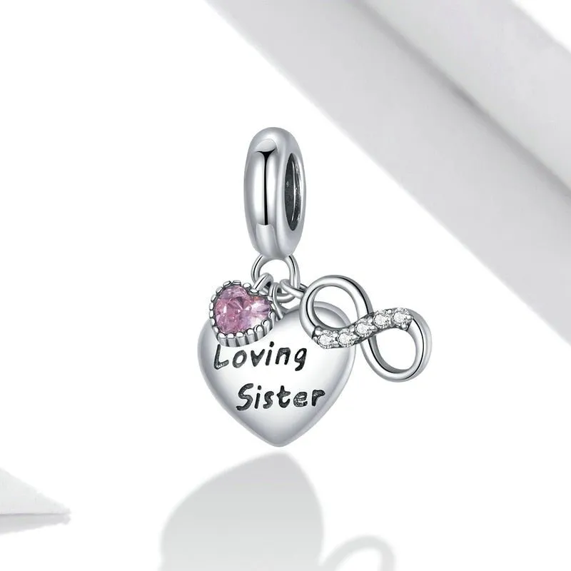 Loving Sister with Heart & Infinity Symbol Charm