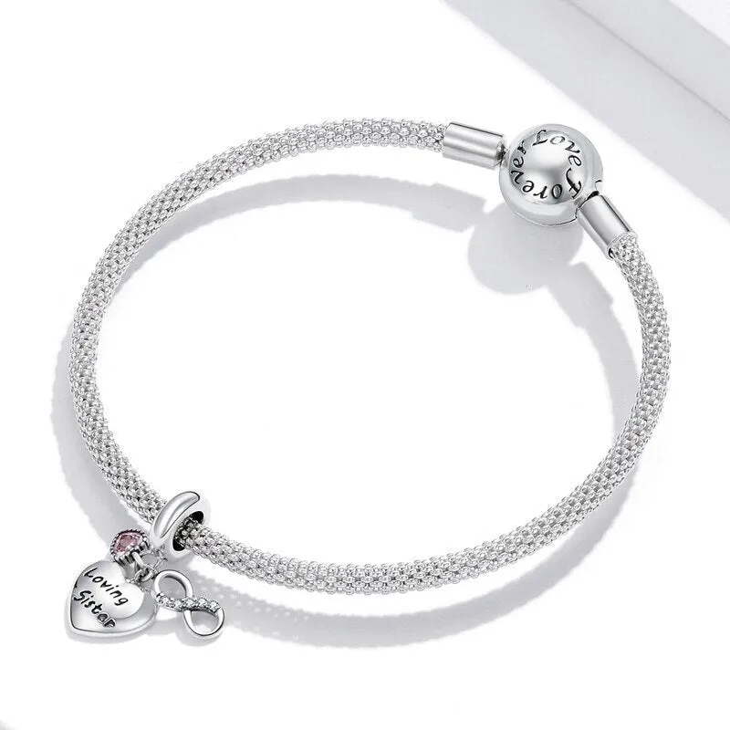 Loving Sister with Heart & Infinity Symbol Charm