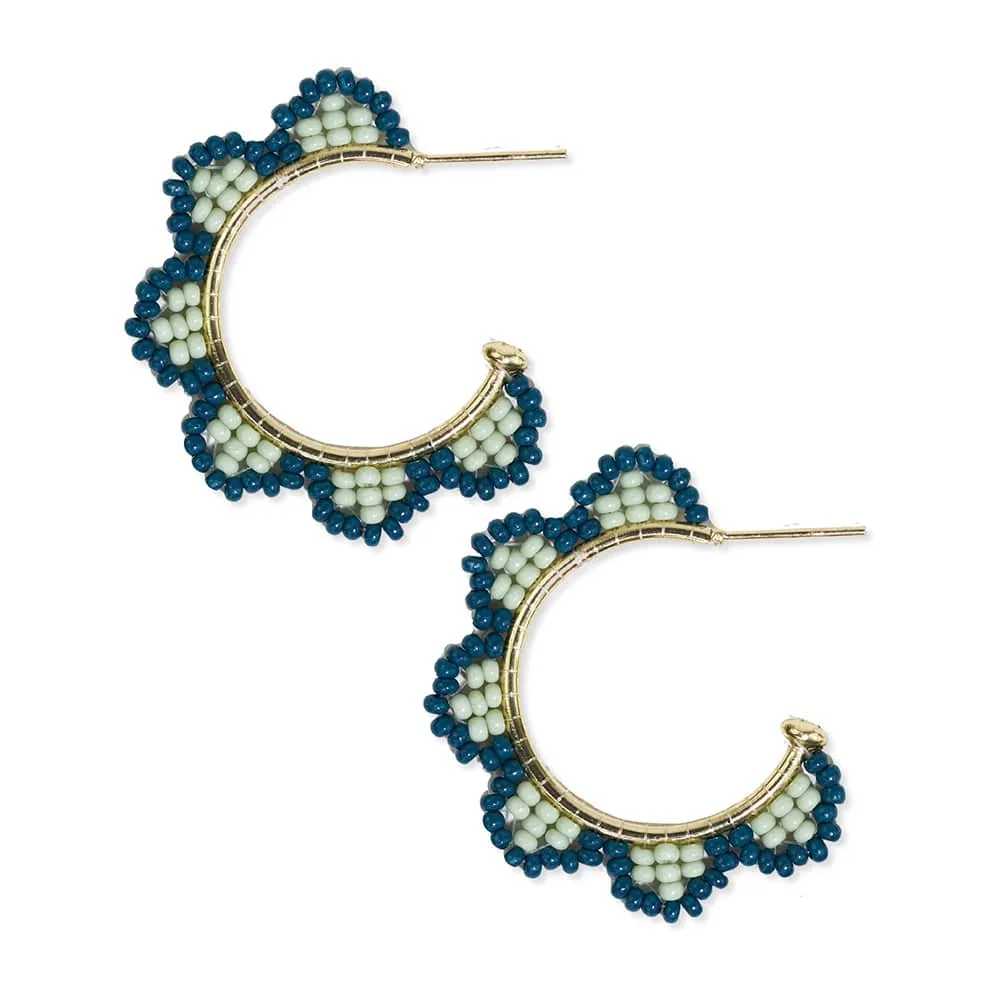 Luna Beaded Scallop Gold Hoop Earrings-Peacock