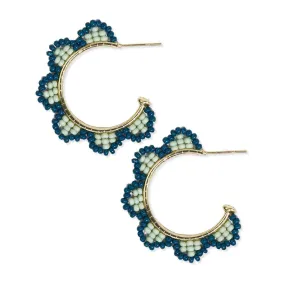 Luna Beaded Scallop Gold Hoop Earrings-Peacock