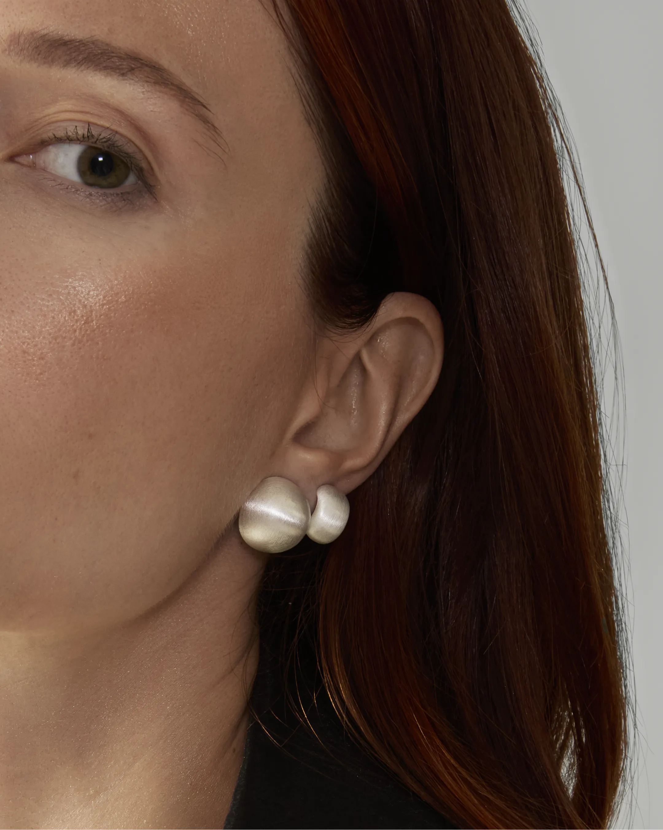 Matte Arc Semi Hoop Earrings in Silver