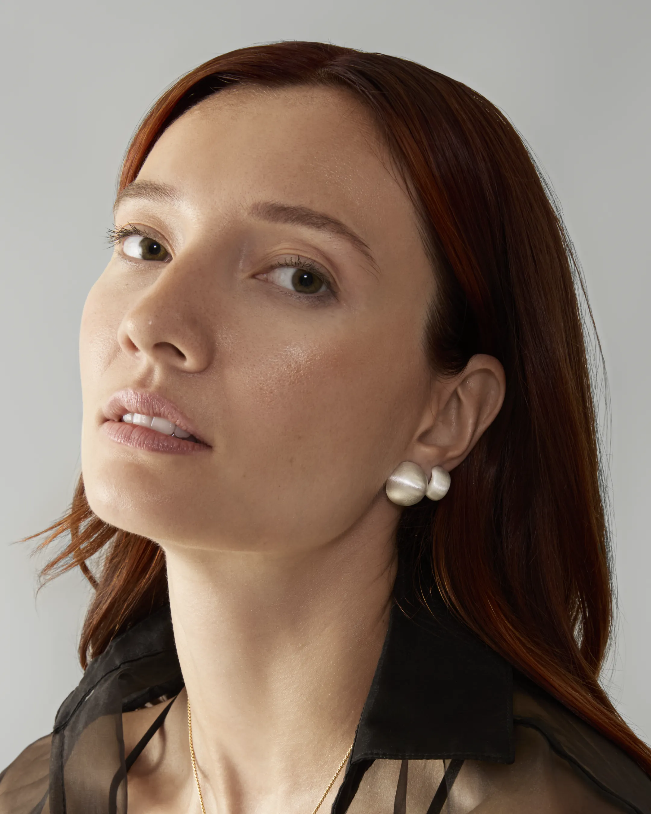 Matte Arc Semi Hoop Earrings in Silver