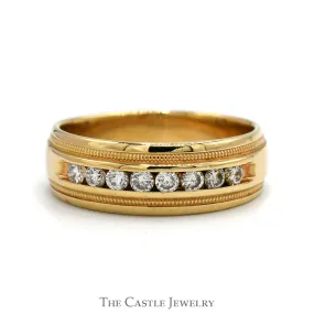 Men's 8 Round Channel Set Diamond Wedding Band in 14k Yellow Gold