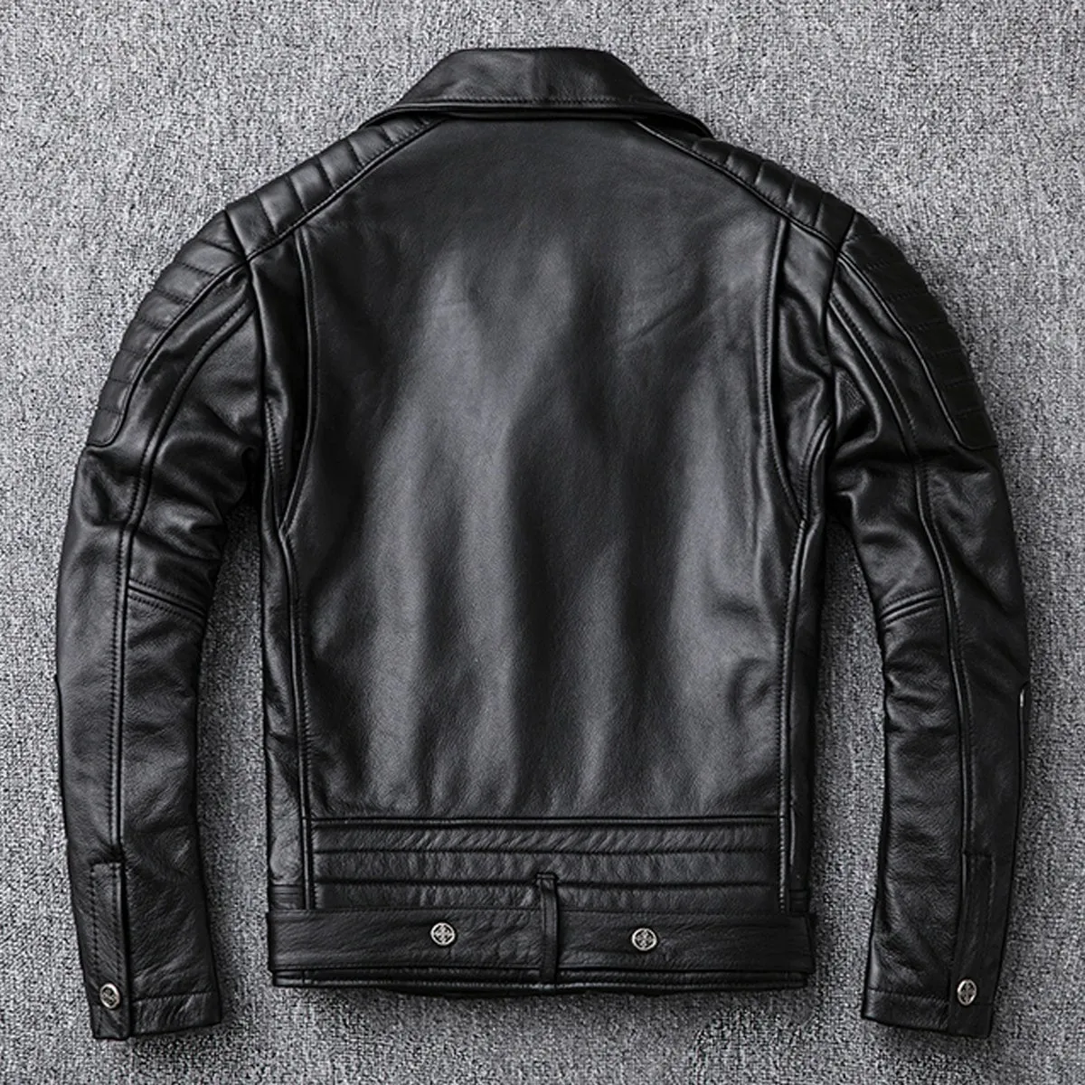 Men’s Black Biker Brando Genuine Sheepskin Cafe Racer Lapel Collar Retro Casual Classic Zip-Up Moto Slim Fit Leather Jacket