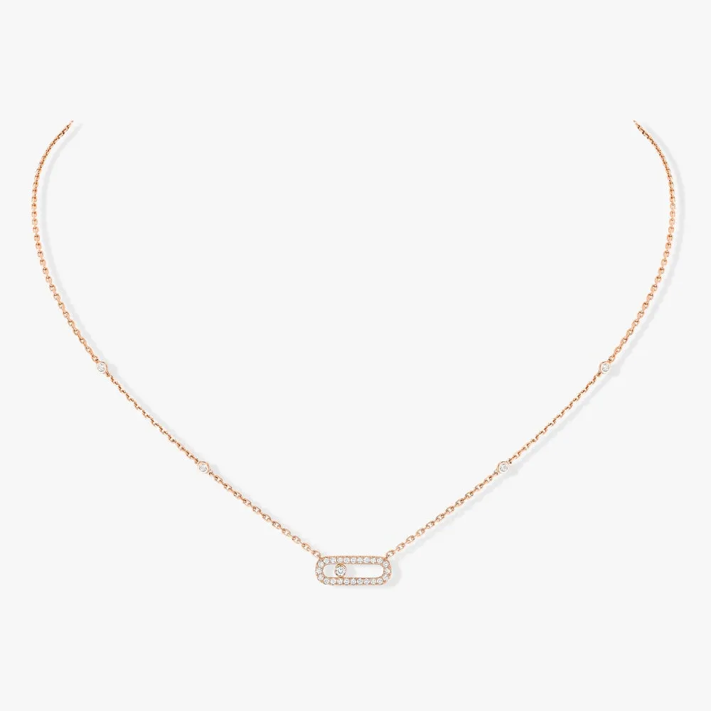 Messika Rose Gold Diamond Necklace - MOVE UNO PAVÉ