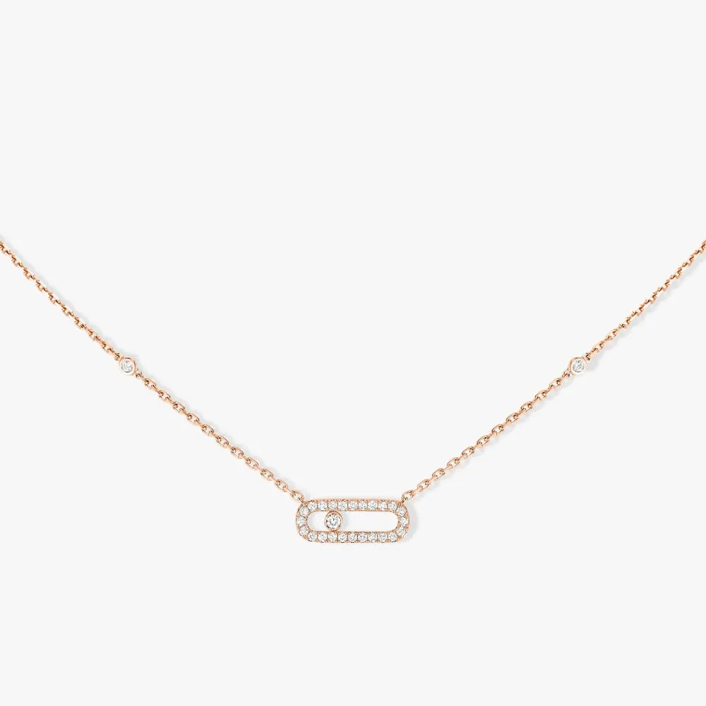 Messika Rose Gold Diamond Necklace - MOVE UNO PAVÉ