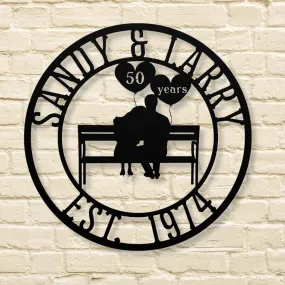 Milestone Wedding Anniversary Park Bench Metal Sign