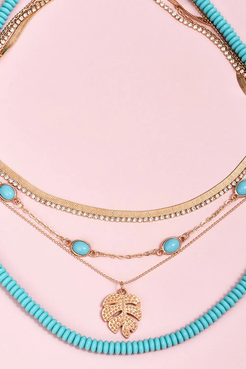 Multicolor Palm Leaf Beaded Multi-layered Pendant Necklace Set