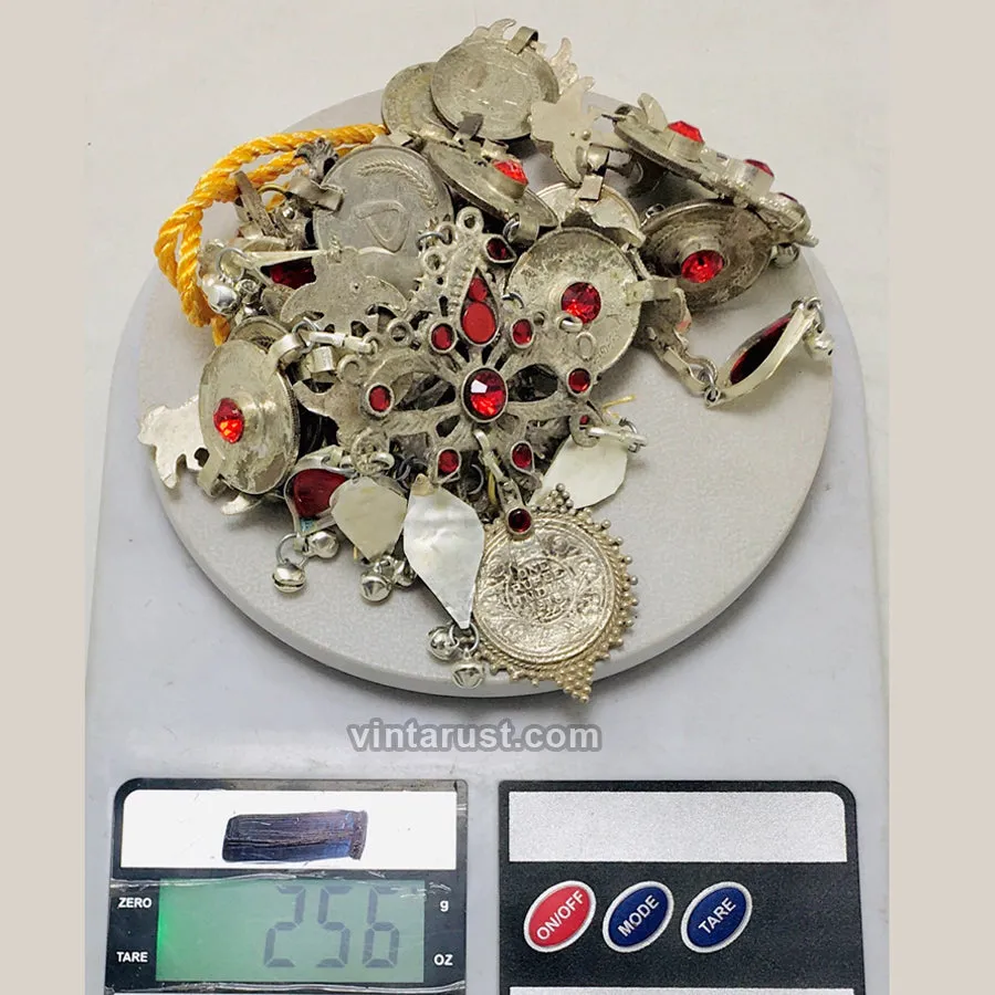 Multilayers Coins Necklace With Red Glass Stone