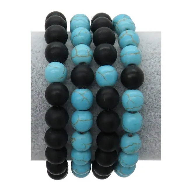 Natural Stone Beaded Bracelet, Set of 4, Turquoise, Onyx