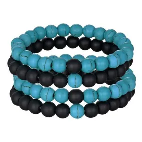 Natural Stone Beaded Bracelet, Set of 4, Turquoise, Onyx