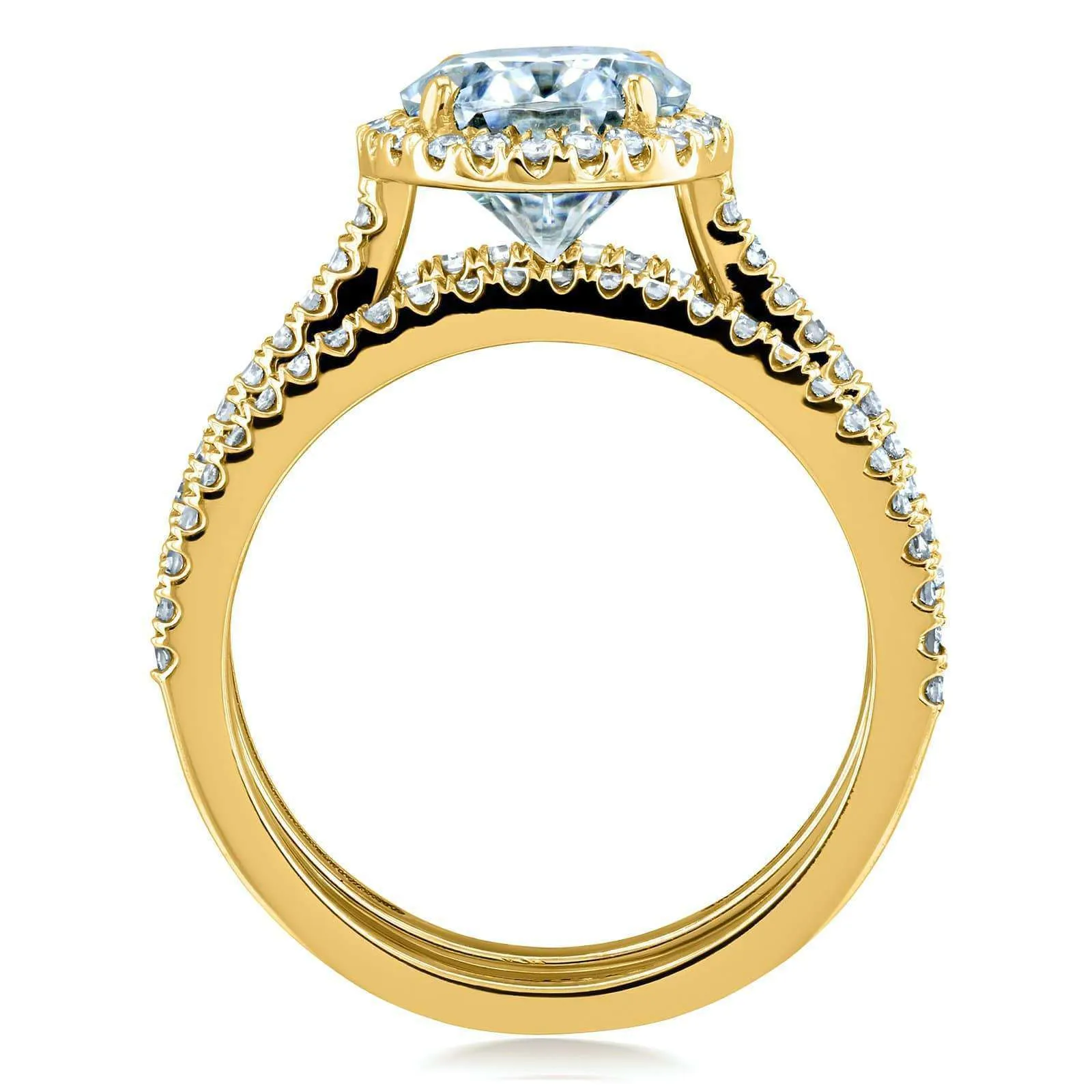 Oval Moissanite and Diamond Halo 3-Piece Bridal Rings Set 2 1/2 CTW 14k Yellow Gold (DEF/VS, GH/I)