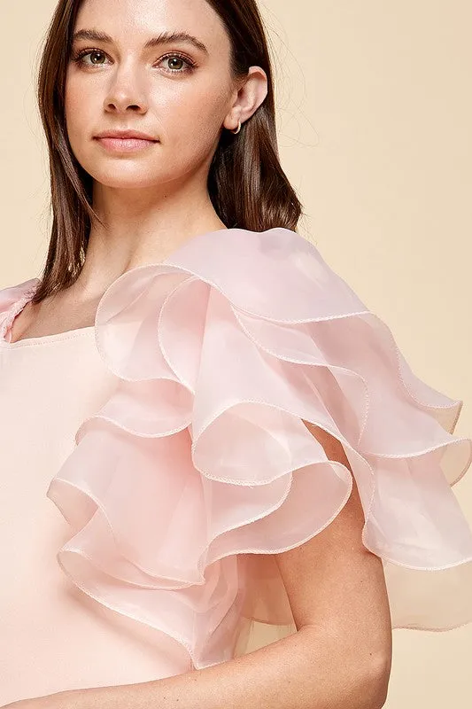 Peach Layered Puff Sleeves Blouse