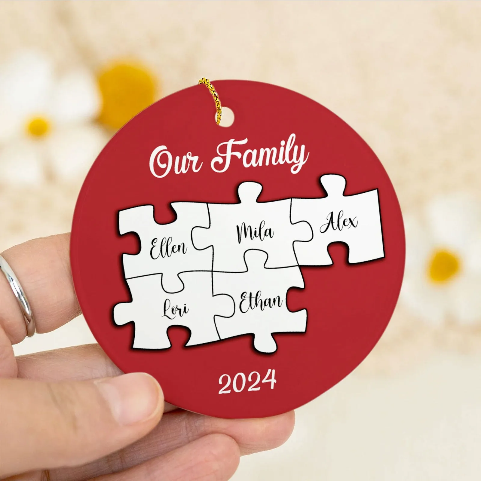 Personalized Ceramic Family Ornament, Puzzle Ornament, Pieces of our Family CX02-33
