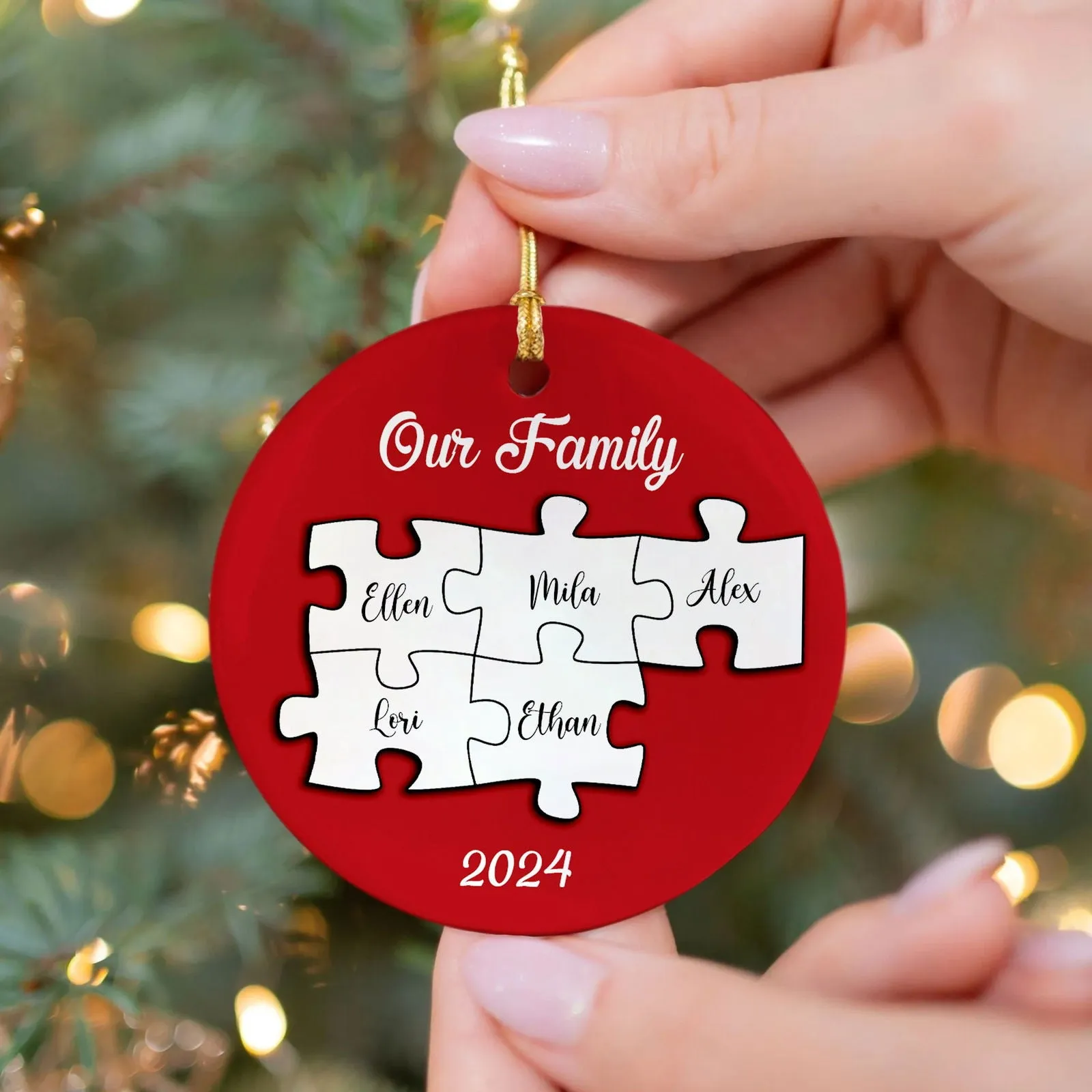 Personalized Ceramic Family Ornament, Puzzle Ornament, Pieces of our Family CX02-33