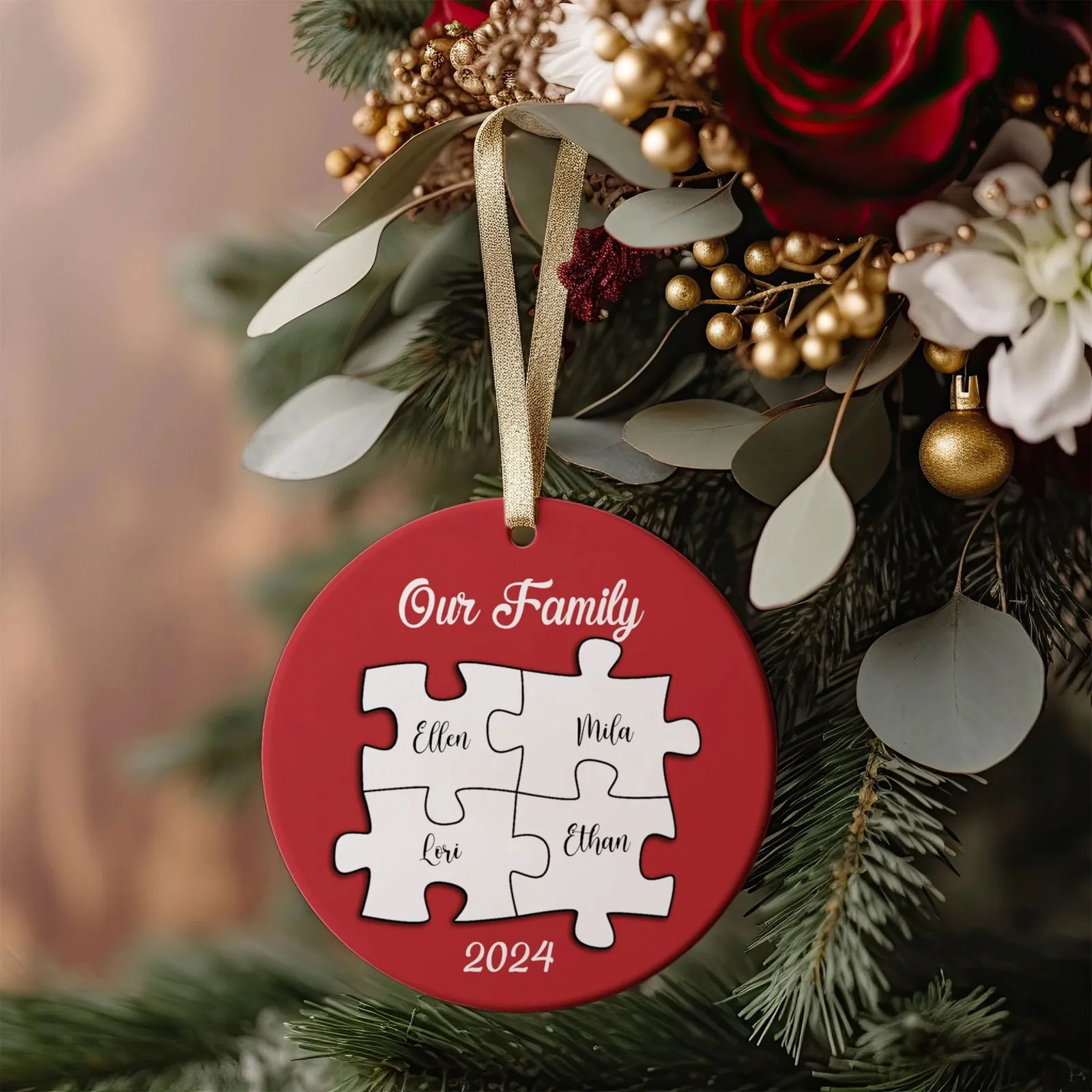 Personalized Ceramic Family Ornament, Puzzle Ornament, Pieces of our Family CX02-33