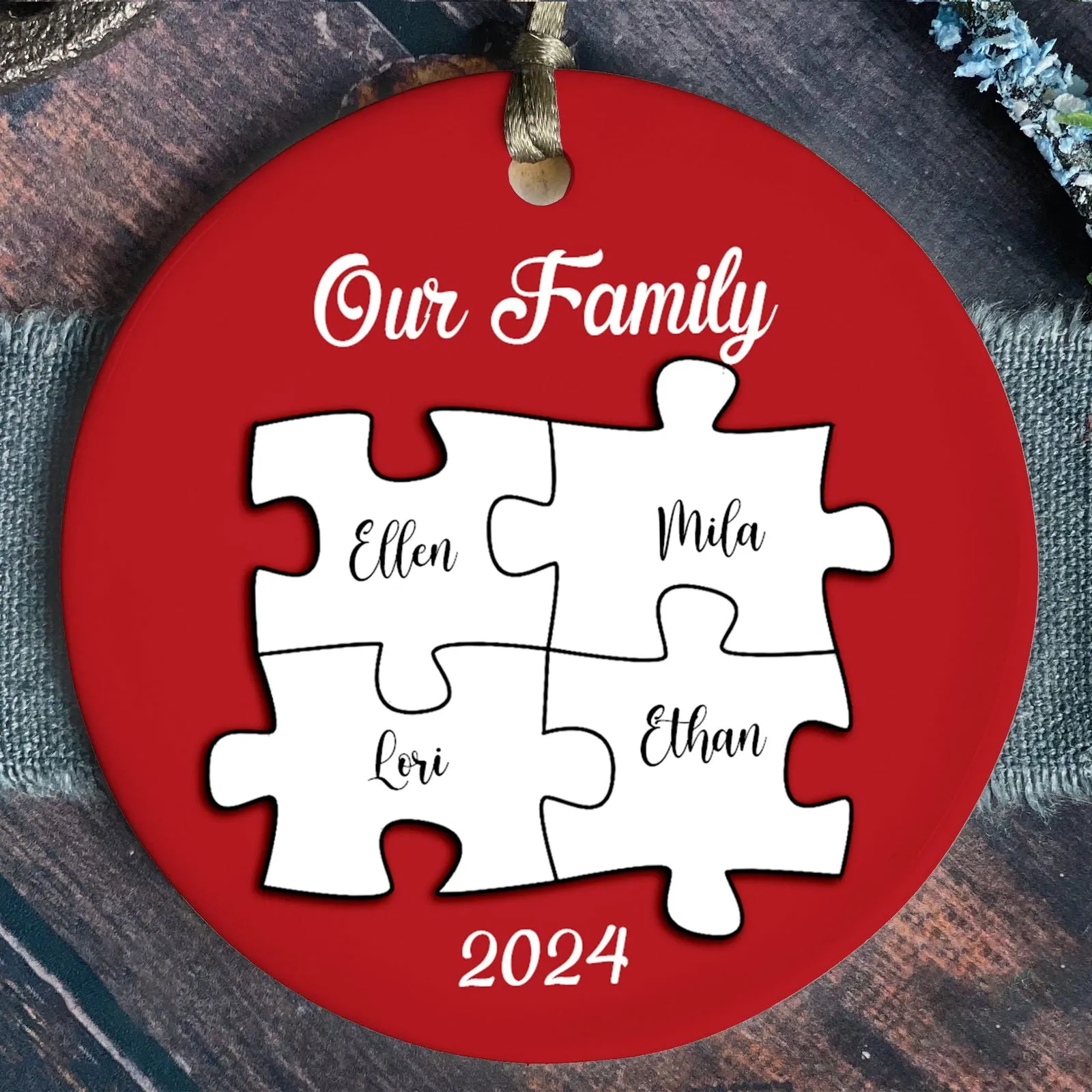 Personalized Ceramic Family Ornament, Puzzle Ornament, Pieces of our Family CX02-33