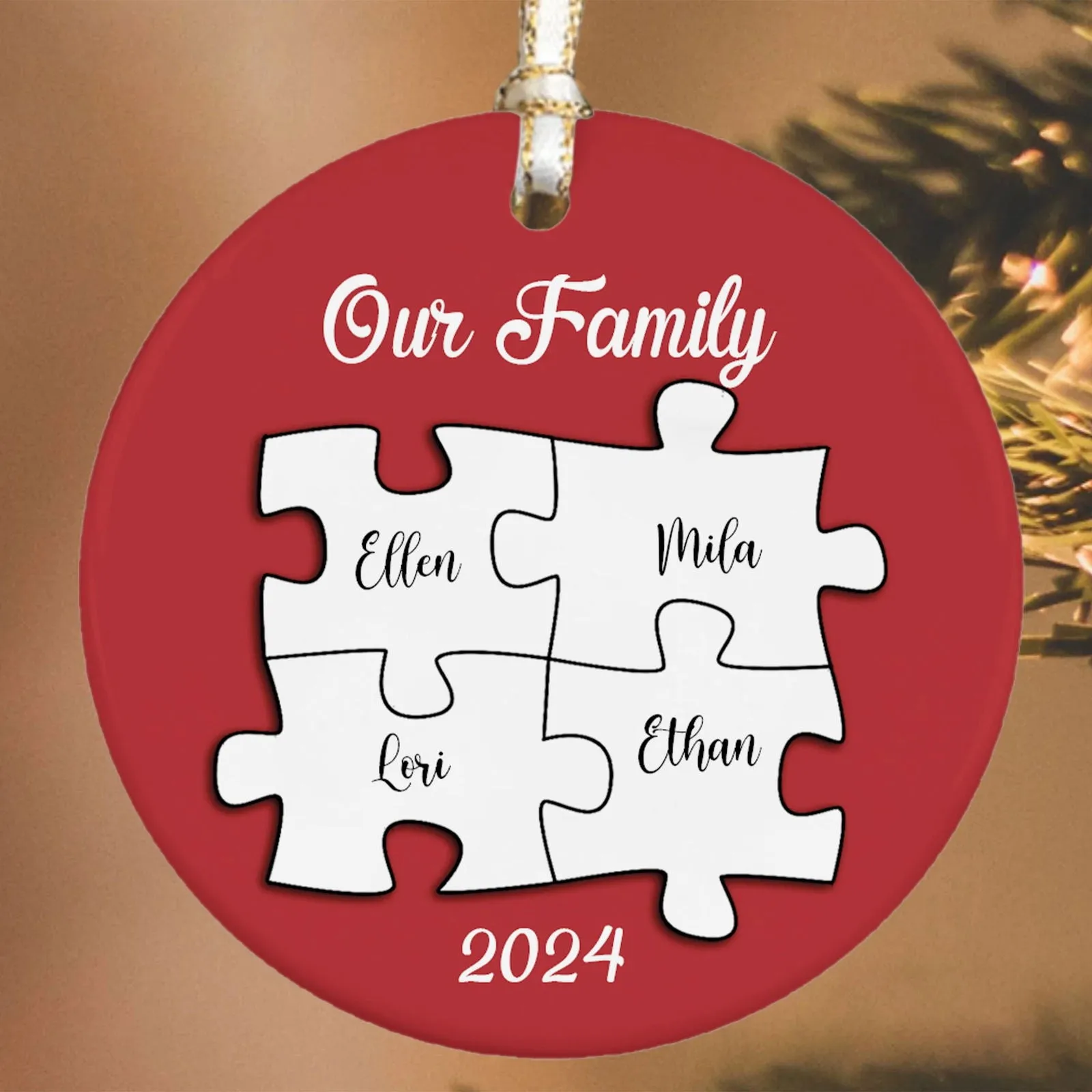 Personalized Ceramic Family Ornament, Puzzle Ornament, Pieces of our Family CX02-33