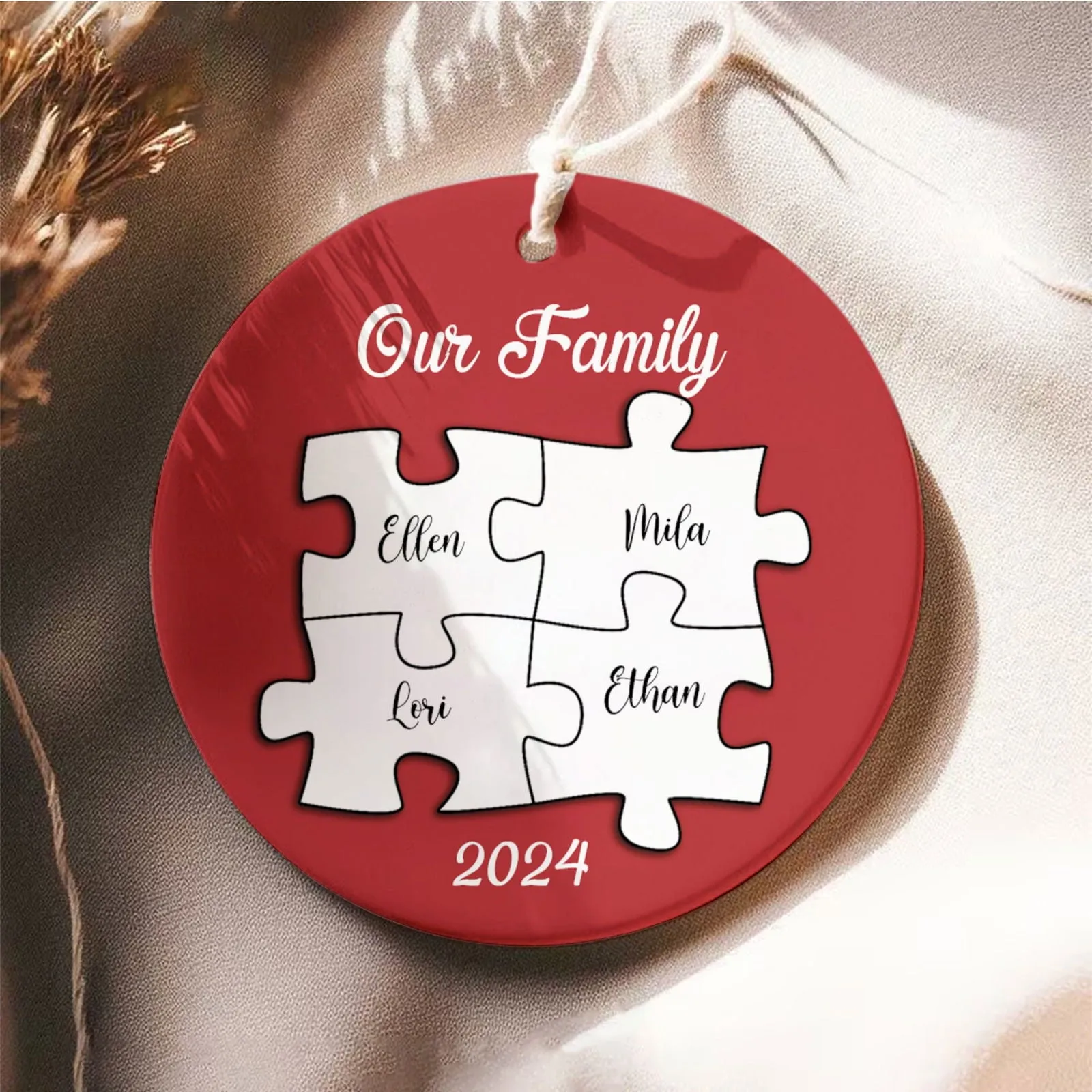 Personalized Ceramic Family Ornament, Puzzle Ornament, Pieces of our Family CX02-33