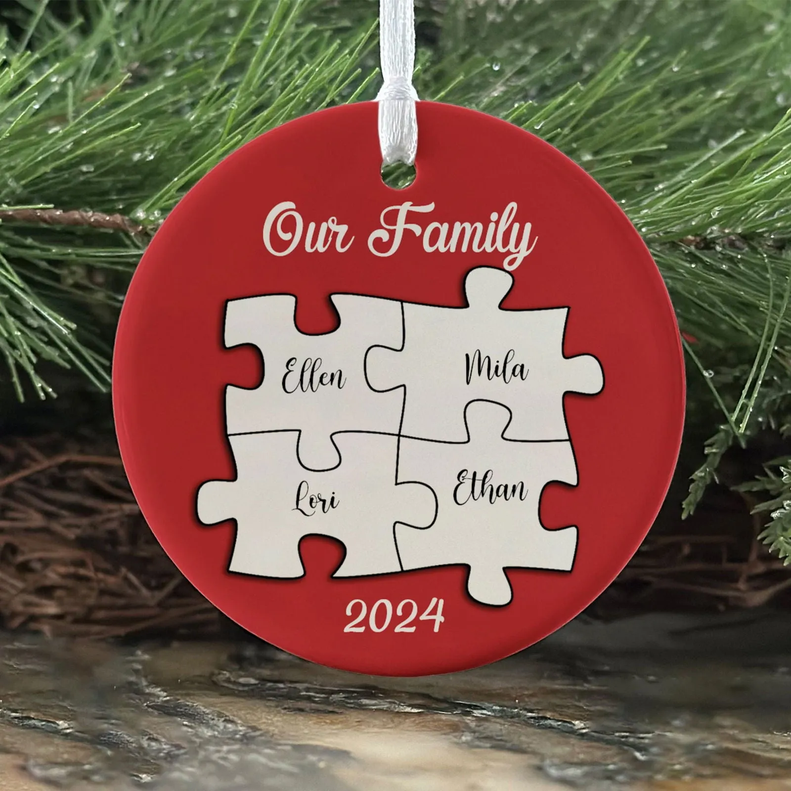 Personalized Ceramic Family Ornament, Puzzle Ornament, Pieces of our Family CX02-33