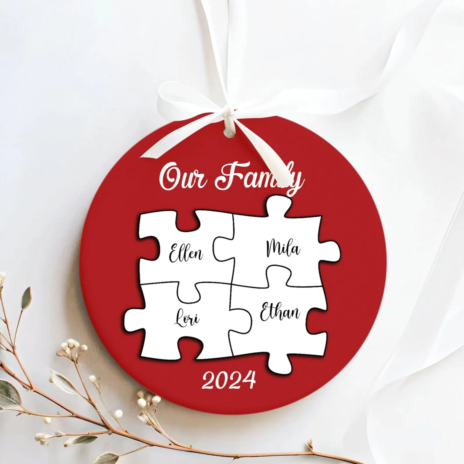 Personalized Ceramic Family Ornament, Puzzle Ornament, Pieces of our Family CX02-33