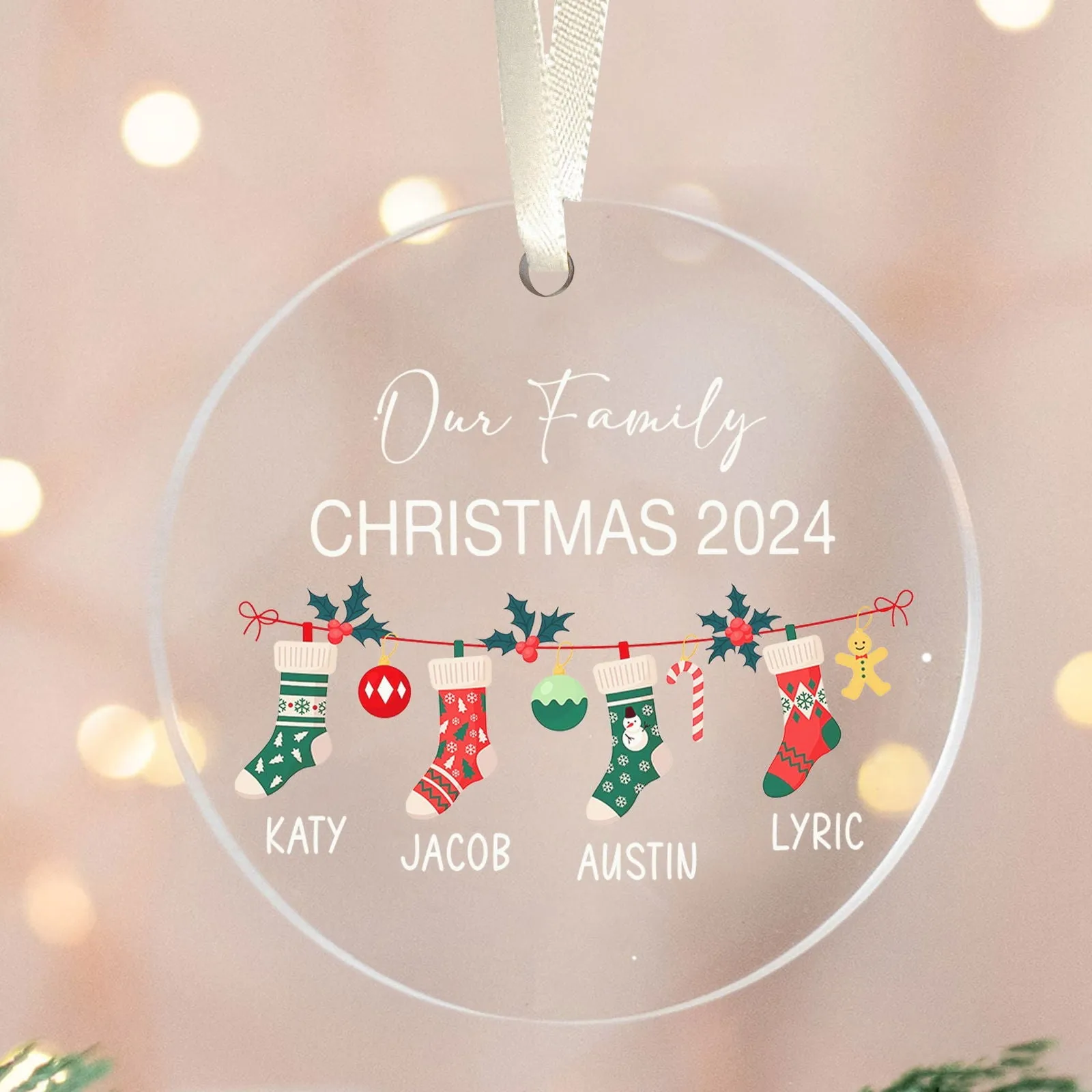 Personalized Family Christmas Ornament 2024 – Custom Family & Pet Ornament AV03-12