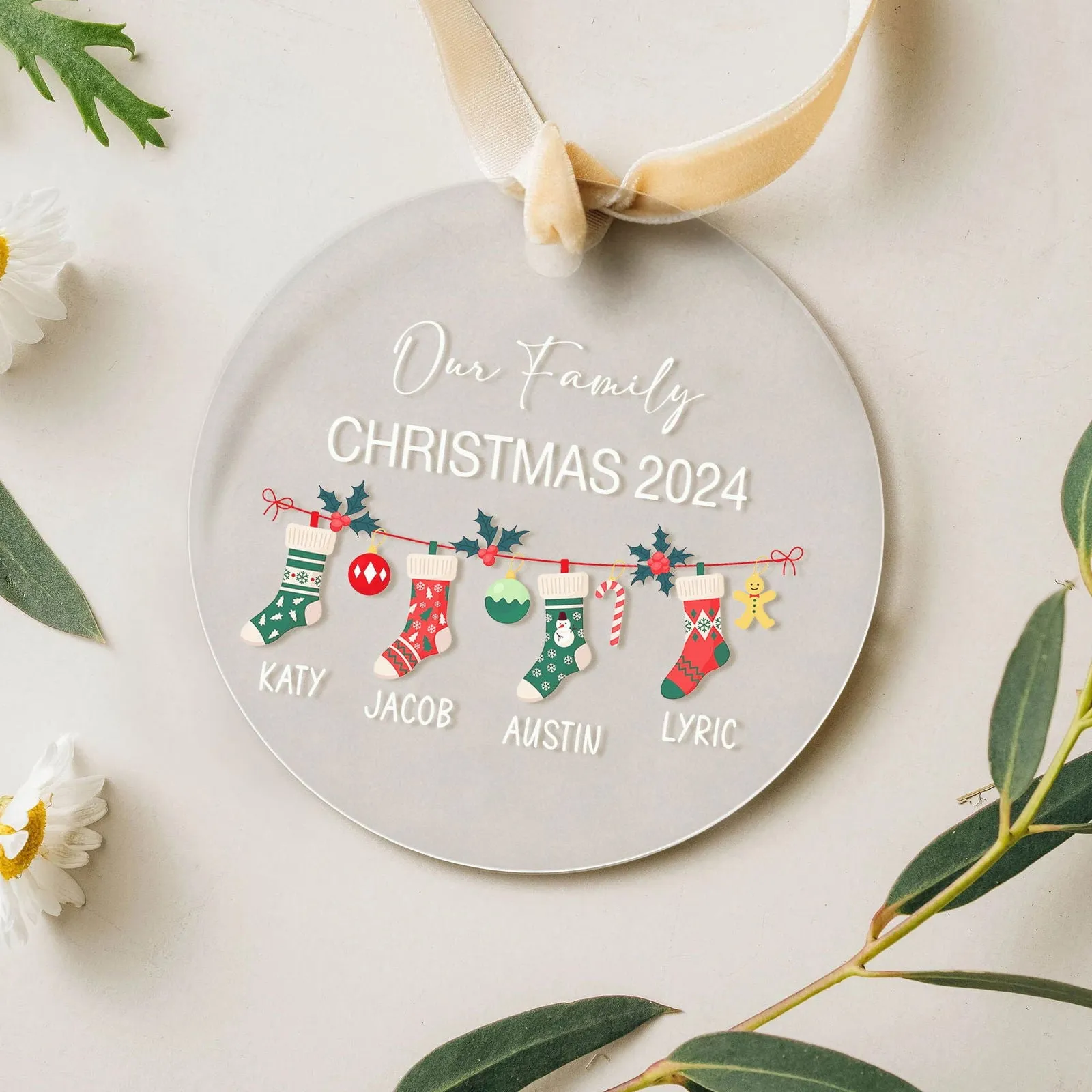 Personalized Family Christmas Ornament 2024 – Custom Family & Pet Ornament AV03-12