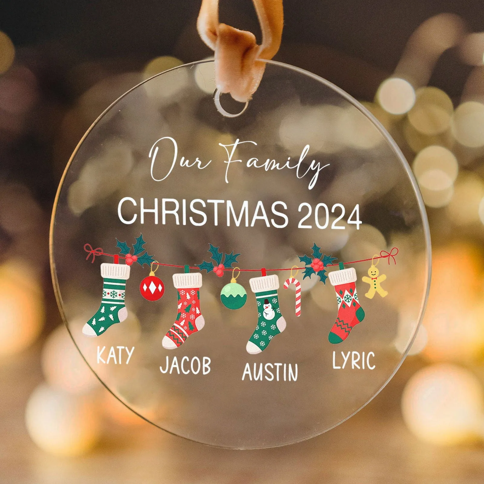 Personalized Family Christmas Ornament 2024 – Custom Family & Pet Ornament AV03-12