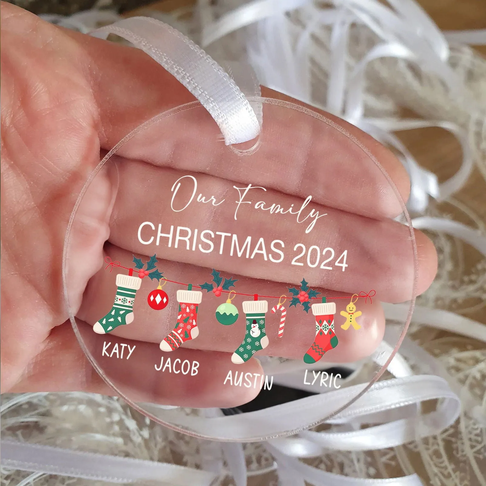 Personalized Family Christmas Ornament 2024 – Custom Family & Pet Ornament AV03-12