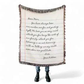 Personalized Handwritten Message Letter Blanket  - Woven Throw Blanket Keepsake