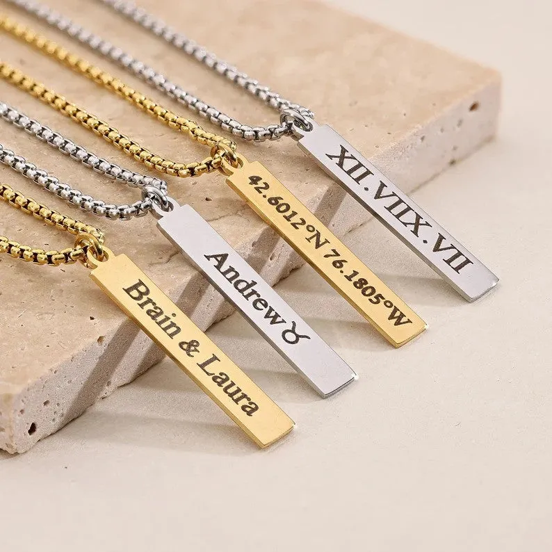 Personalized Men's Bar Necklace