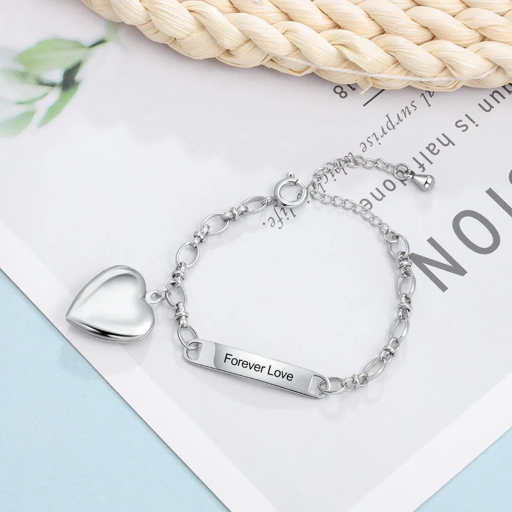 Personalized Women's Heart Locket Photo Bracelet Engraved - Mom Bracelet or Couples Bracelet