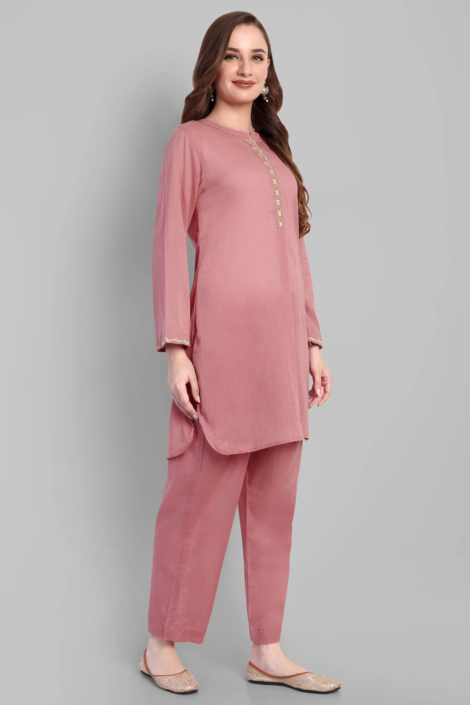 Pink Mul Embriodery Co-ord Set