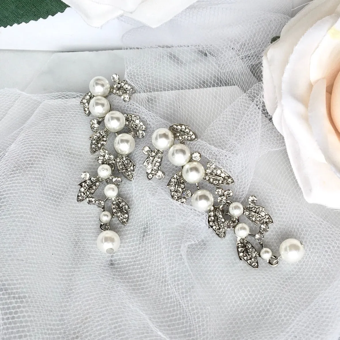 "Sidra" - Pearl Bridal Bracelet and Earrings Set