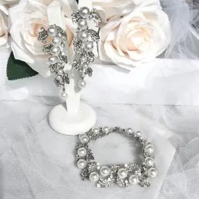 "Sidra" - Pearl Bridal Bracelet and Earrings Set