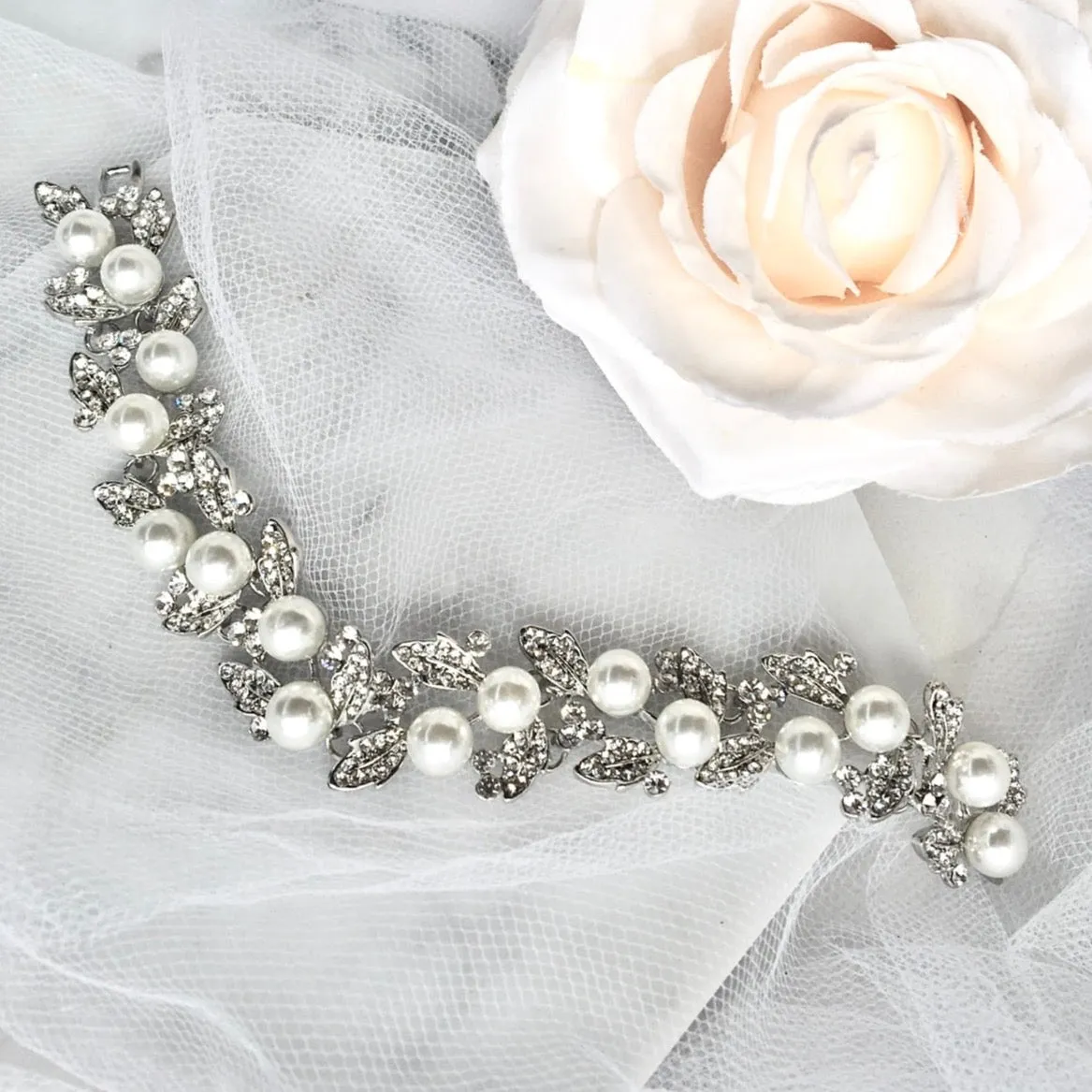 "Sidra" - Pearl Bridal Bracelet and Earrings Set